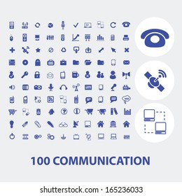 100 communication icons set, vector