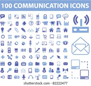 100 communication icons, signs, vector illustrations