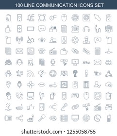 100 communication icons. Trendy communication icons white background. Included line icons such as old phone, call, email, display, server. communication icon for web and mobile.