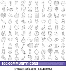100 community cloud icons set in outline style for any design vector illustration