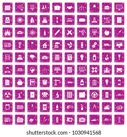 100 company icons set in grunge style pink color isolated on white background vector illustration