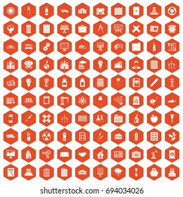 100 company icons set in orange hexagon isolated vector illustration