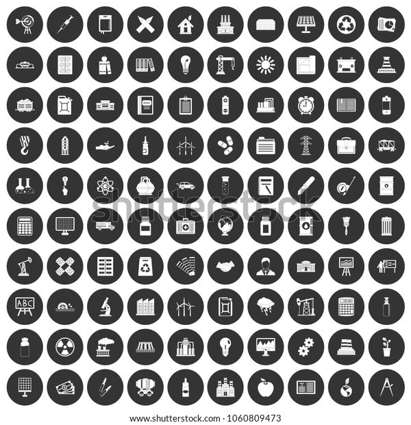100\
company icons set in simple style white on black circle color\
isolated on white background vector\
illustration