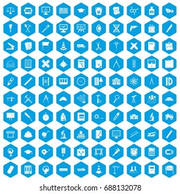 100 compass icons set in blue hexagon isolated vector illustration