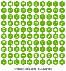 100 compass icons set in green hexagon isolated vector illustration