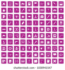 100 compass icons set in grunge style pink color isolated on white background vector illustration