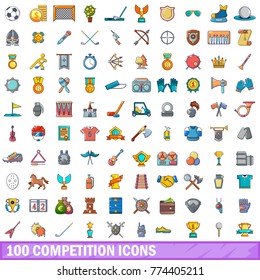 100 competition icons set. Cartoon illustration of 100 competition vector icons isolated on white background