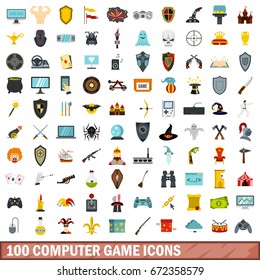 100 computer game icons set in flat style for any design vector illustration