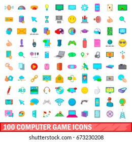 100 computer game icons set in cartoon style for any design illustration
