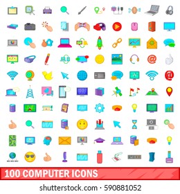 100 computer icons set in cartoon style for any design vector illustration