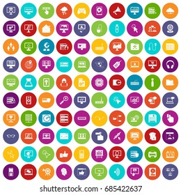 100 computer icons set in different colors circle isolated vector illustration