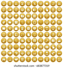 100 computer icons set gold
