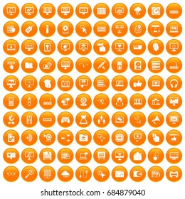 100 computer icons set orange