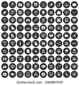 100 computer icons set in simple style white on black circle color isolated on white background vector illustration