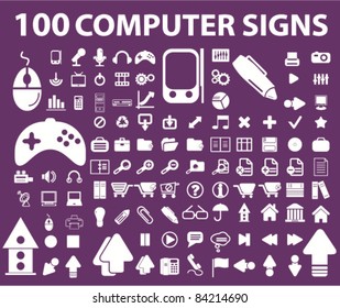 100 computer icons, signs, vector illustrations