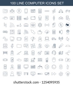 100 computer icons. Trendy computer icons white background. Included line icons such as cloud protection, arrow, fast forward, pc, loading, display. computer icon for web and mobile.