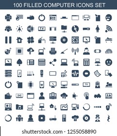 100 computer icons. Trendy computer icons white background. Included filled icons such as pause, nurse, disc on fire, cloud protection, server. computer icon for web and mobile.
