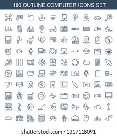 100 computer icons. Trendy computer icons white background. Included outline icons such as home message, joystick, mouse, phone cable, robot. computer icon for web and mobile.