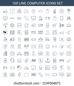 100 computer icons. Trendy computer icons white background. Included line icons such as clean window, finger on tablet, tablet, fast forward. computer icon for web and mobile.