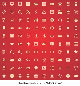 100 computer icons, yellow on red background 