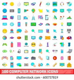 100 computer network icons set in cartoon style for any design vector illustration
