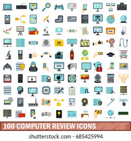 100 computer review icons set in flat style for any design vector illustration