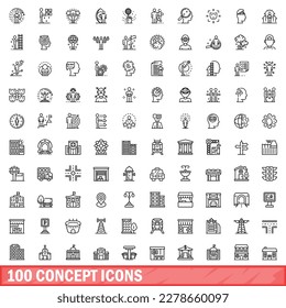 100 concept icons set. Outline illustration of 100 concept icons vector set isolated on white background