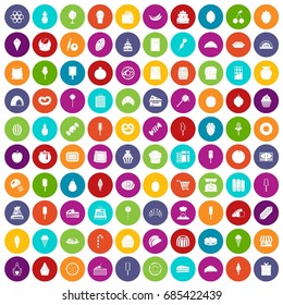 100 confectionery icons set in different colors circle isolated vector illustration
