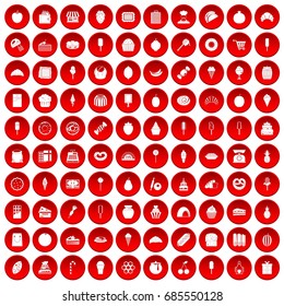 100 confectionery icons set in red circle isolated on white vectr illustration