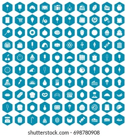 100 confectionery icons set in sapphirine hexagon isolated vector illustration