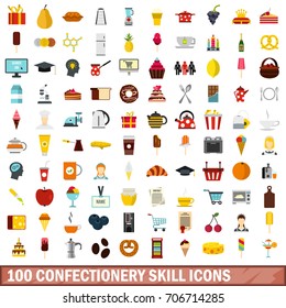 100 confectionery skill icons set in flat style for any design vector illustration