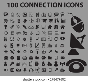 100 connection icons set, vector