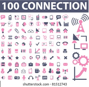 100 connection icons, signs, vector set