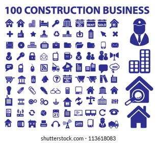 100 construction business icons set, vector