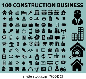 100 construction business signs, icons, illustrations, vector