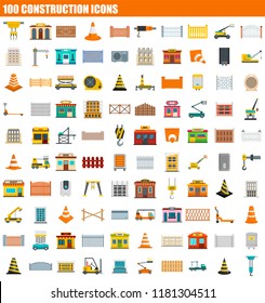 100 construction icon set. Flat set of 100 construction vector icons for web design