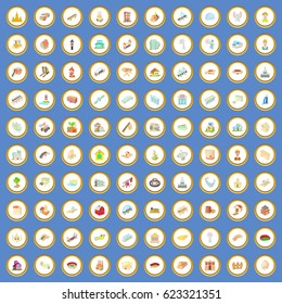 100 construction icons circle set on blue background cartoon style vector illustration