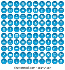 100 construction icons set in blue circle isolated on white vector illustration