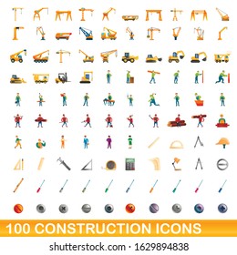 100 construction icons set. Cartoon illustration of 100 construction icons vector set isolated on white background