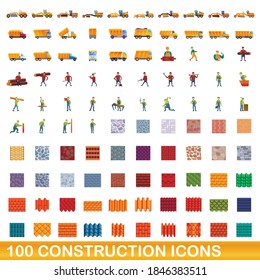 100 construction icons set. Cartoon illustration of 100 construction icons vector set isolated on white background