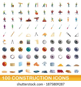 100 construction icons set. Cartoon illustration of 100 construction icons vector set isolated on white background