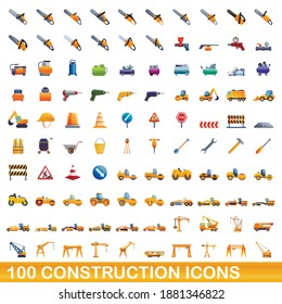 100 construction icons set. Cartoon illustration of 100 construction icons vector set isolated on white background