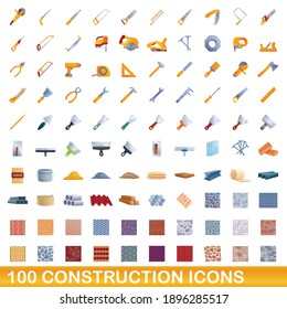 100 construction icons set. Cartoon illustration of 100 construction icons vector set isolated on white background