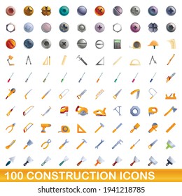 100 construction icons set. Cartoon illustration of 100 construction icons vector set isolated on white background