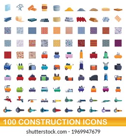 100 construction icons set. Cartoon illustration of 100 construction icons vector set isolated on white background