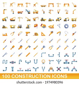 100 construction icons set. Cartoon illustration of 100 construction icons vector set isolated on white background