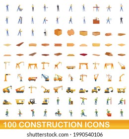 100 construction icons set. Cartoon illustration of 100 construction icons vector set isolated on white background