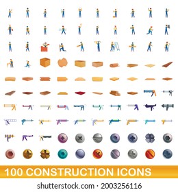 100 iconos de construcción. Ilustración de dibujos animados de 100 iconos de construcción conjunto de vectores aislados en fondo blanco