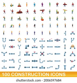 100 iconos de construcción. Ilustración de dibujos animados de 100 iconos de construcción conjunto de vectores aislados en fondo blanco