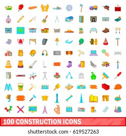 100 construction icons set in cartoon style for any design vector illustration